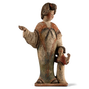 Chinese Tang Terracotta Court Lady with Child