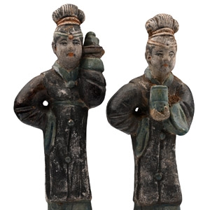 Chinese Qing Green Glazed Terracotta Retainer Pair