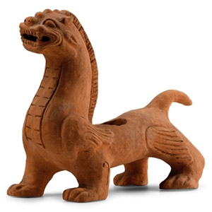 Chinese Han Style Terracotta Mythical Beast Candle Holder