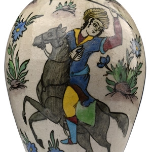 Persian Glazed Ceramic Vase with Polo Player