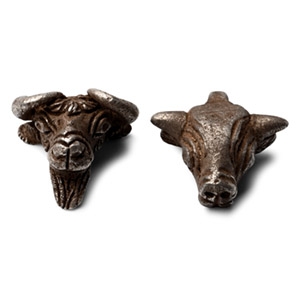 Proto-Elamite Silver Bovine Head Mounts