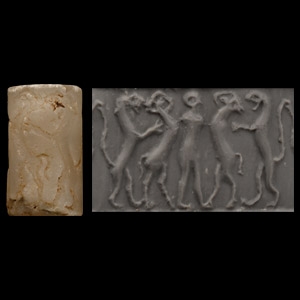 Mesopotamian Stone Cylinder Seal with Divine Hero