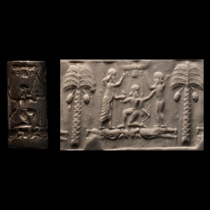 Achaemenid Silver Cylinder Seal Case with Battle Scene