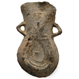 Medieval Lead Pilgrims Holy Water Ampulla with Ecclesiastical Symbols