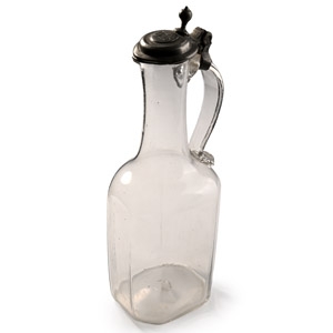 Glass Jug with Pewter Lid and Crowned Monogram