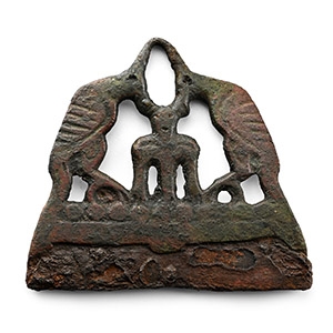 Viking Age Bronze Fire Steel with Odin and Ravens