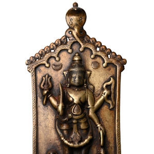 Copper-Alloy Devotional Plaque with Standing Virabhadra