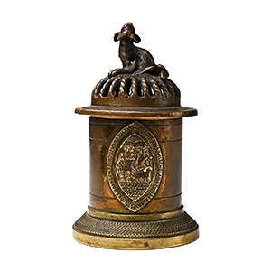 Copper-alloy Incense Container Lid with Seated Dog