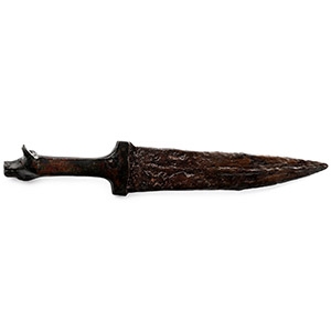 Roman Sacrificial Iron Dagger with Bronze Bull-Headed Hilt