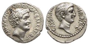 Marc Antony and Octavian AR Denarius.