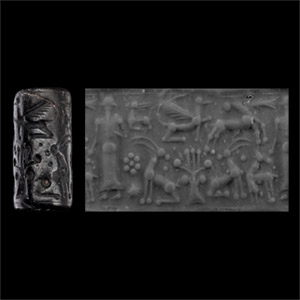 Mitanni Hematite Cylinder Seal with Griffin Attacking Quadruped