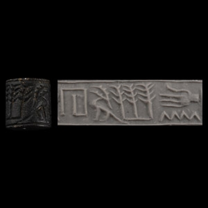 Egyptian Black Stone Cylinder Seal Inscribed with Hieroglyphs for the Name Deneh