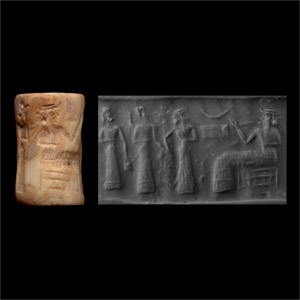 Early Akkadian Shell Cylinder Seal with Presentation Scene
