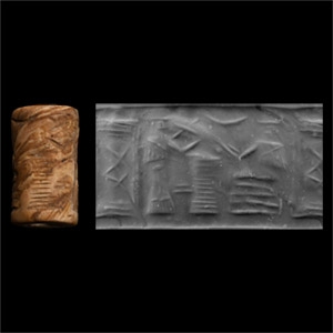 Early Akkadian Shell Cylinder Seal with Unclassified Snake God