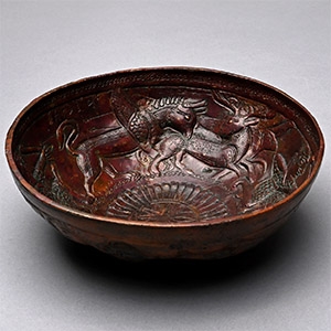 South Arabian Bronze Bowl with Hunting Scene and Inscription