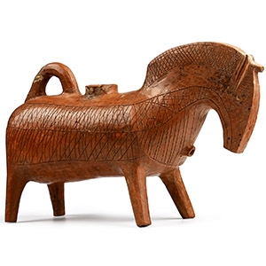 Large Parthian Terracotta Rhyton with Incised Decoration