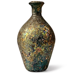 Large Roman Green Glass Flask with Iridescence