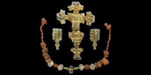 Anglo-Saxon Gilt-Bronze Cruciform Brooch, Beads and Wrist Clasps Group