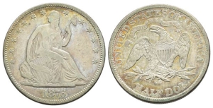 United States of America AR Seated Liberty Half Dollar or 50 Cents.