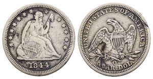 United States of America AR Seated Liberty Quarter Dollar or 25 Cents.