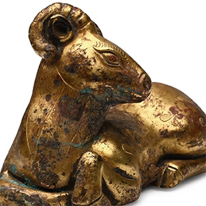 Chinese Song Style Gilt Reclining Ram Statuette