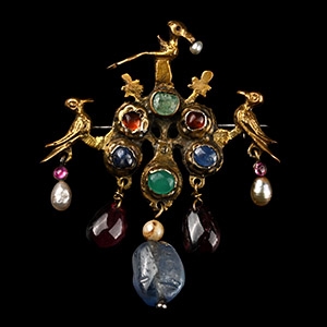 Silver-Gilt Brooch with Inset Gemstones