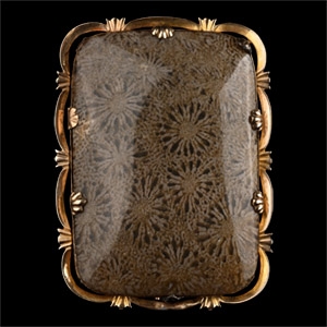 Victorian Silver-Gilt Brooch with Fossilised Plaque