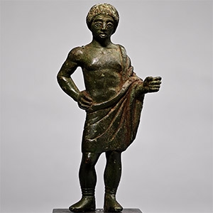 Etruscan Bronze Statuette of a Draped Hero