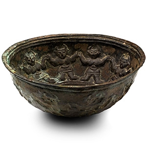 Western Asiatic Bronze Bowl with Dancing Figures