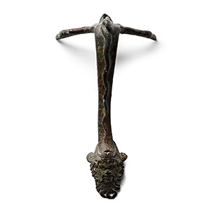 Roman Bronze Vessel Handle with Face