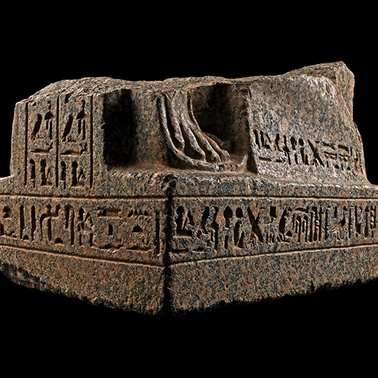 Monumental Egyptian Granite Statue Base with Hieroglyphics