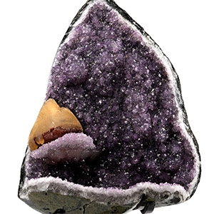 Triangular Amethyst Crystal Geode Section with Calcite