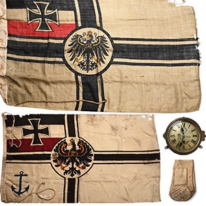 German WWI SM U-120 U-Boat Clock, Flag Sock and Flags