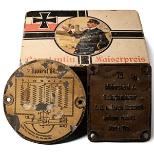 German WWI Constantin Cigaretten Tin with Two Kriegsmarine Plates