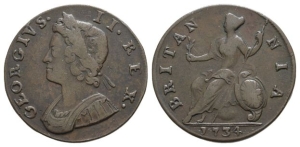 Great Britain. Hanover, George II CU Halfpenny.