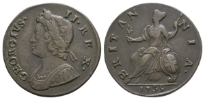 Great Britain. Hanover, George II CU Halfpenny.
