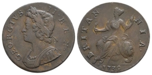 Great Britain. Hanover, George II CU Halfpenny.