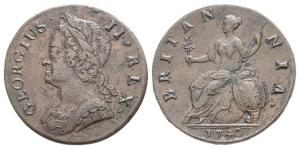 Great Britain. Hanover, George II CU Halfpenny.