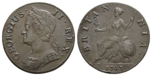Great Britain. Hanover, George II CU Halfpenny.
