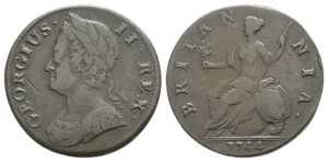 Great Britain. Hanover, George II CU Halfpenny.