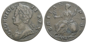 Great Britain. Hanover, George II CU Halfpenny.