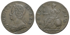 Great Britain. Hanover, George II CU Halfpenny.