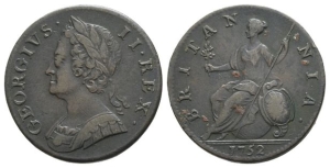 Great Britain. Hanover, George II CU Halfpenny.