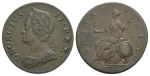 Great Britain. Hanover, George II CU Halfpenny.