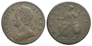 Great Britain. Hanover, George II CU Halfpenny.