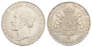 German States. Duchy of Anhalt-Bernburg, Alexander Karl AR Vereinsthaler.