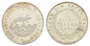 German States. Duchy of Anhalt-Bernburg, Alexander Karl AR 1/6 Thaler.