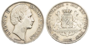 German States. Bavaria (Kingdom), Ludwig II AR Vereinsthaler.