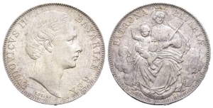 German States. Bavaria (Kingdom), Ludwig II AR Vereinsthaler.