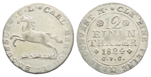 German States. Brunswick (Duchy), Karl II AR 1/12 Thaler.